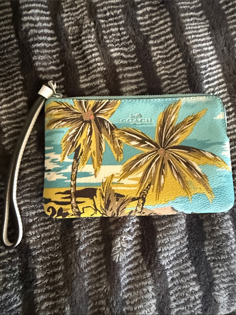 Coach Turquoise Palm Print Wristlet
